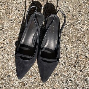 Talbots Elegant Black Leather Suede Heels Size 7.5 Made In Brazil